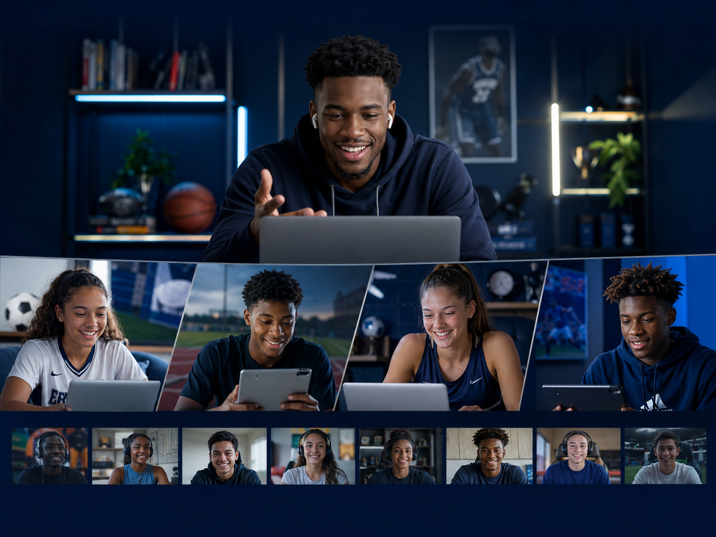 Athletes participating in virtual group mentorship