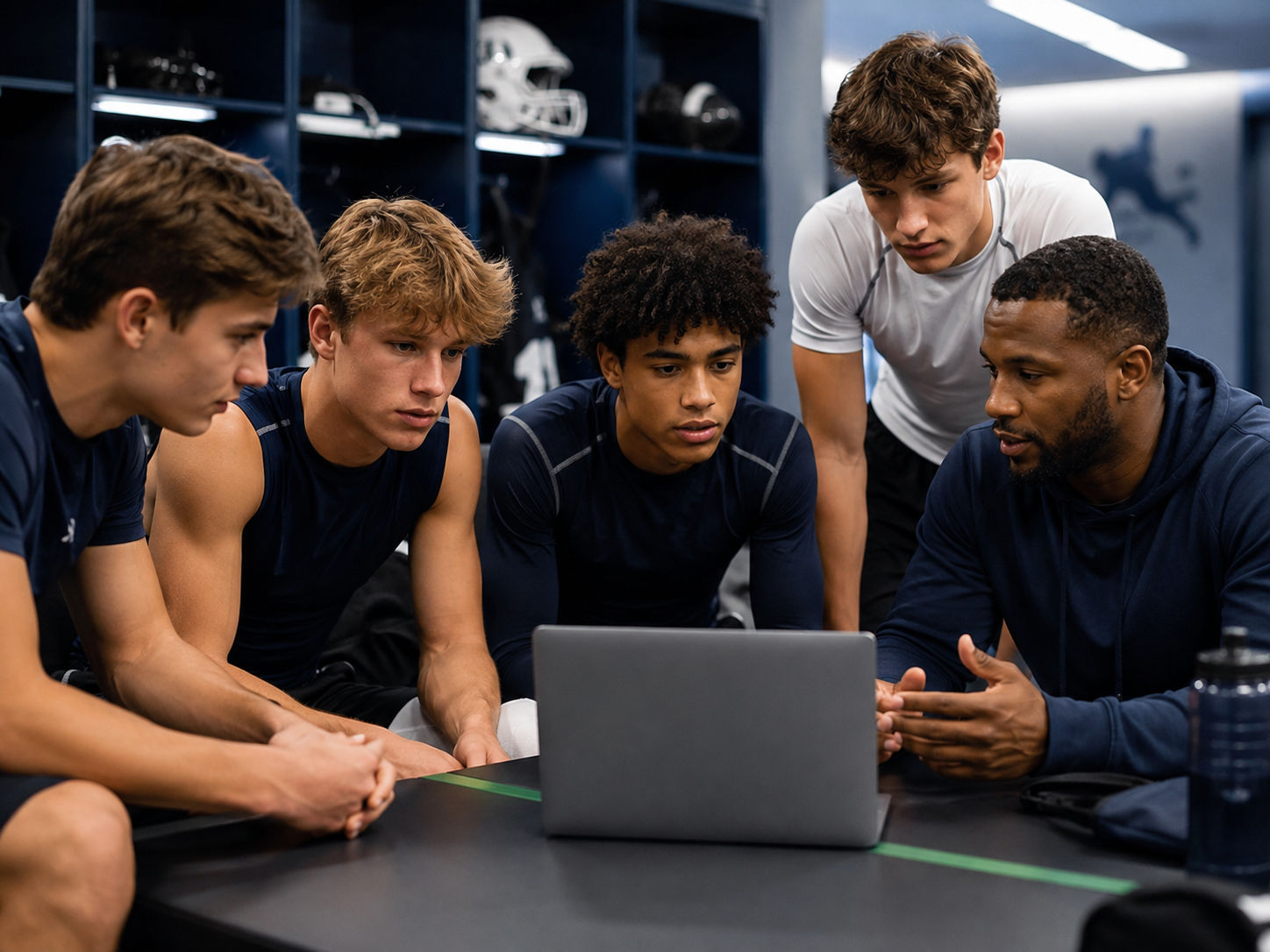 High school athletes receiving group mentorship and recruiting guidance