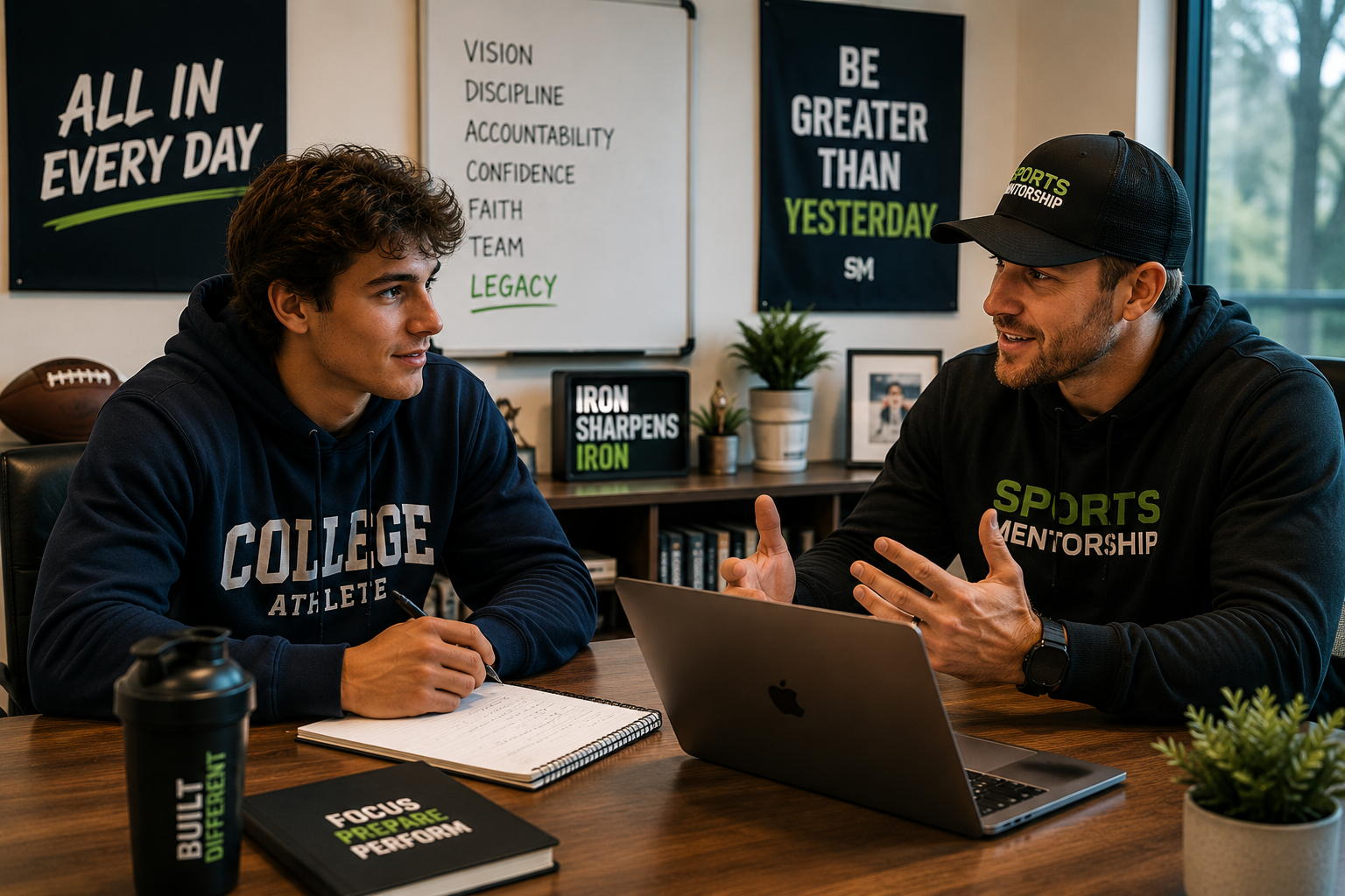 College athlete receiving one-on-one mentorship