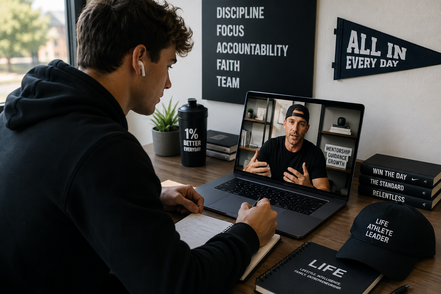 College athlete in virtual mentorship session