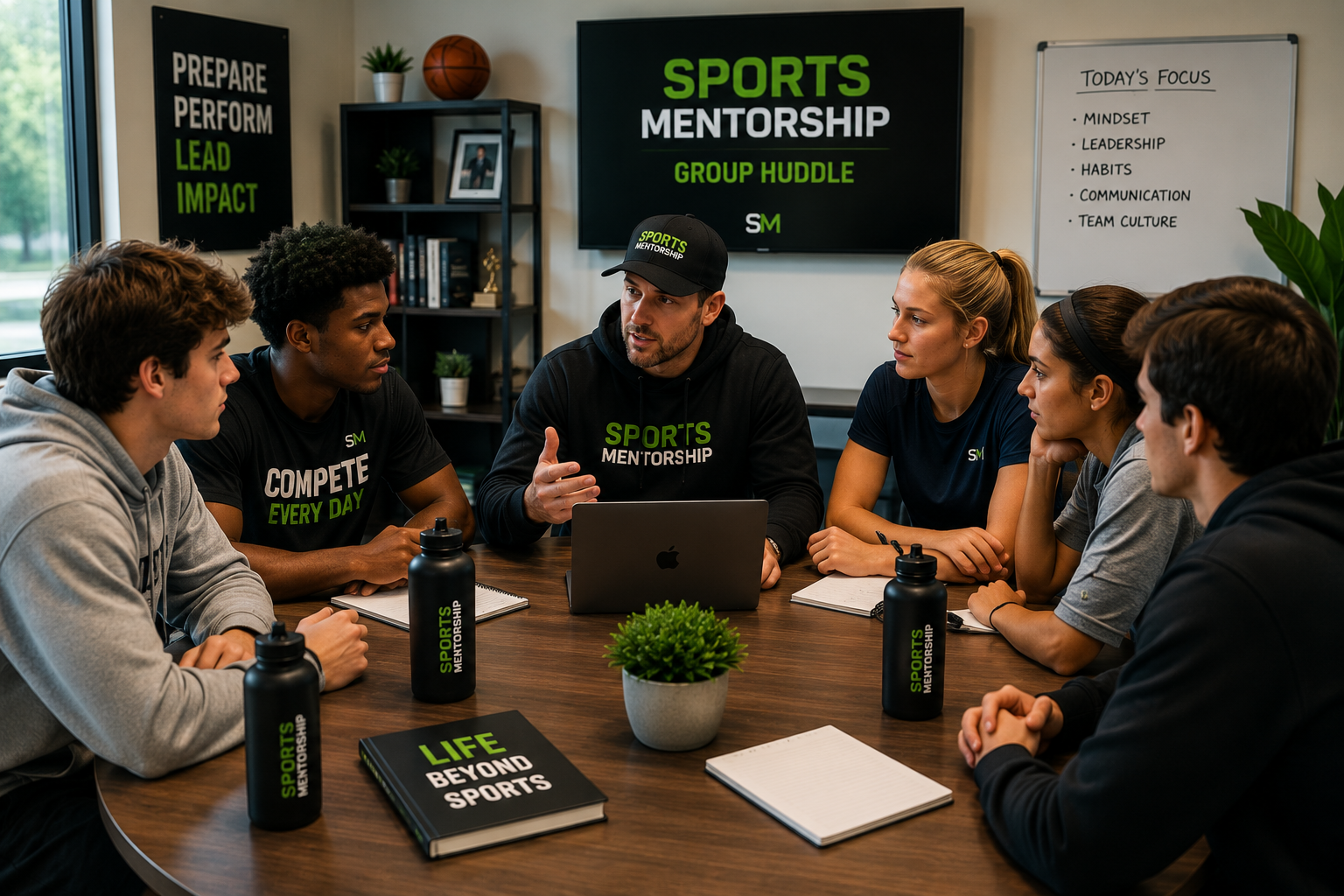 Athletes in group mentorship session