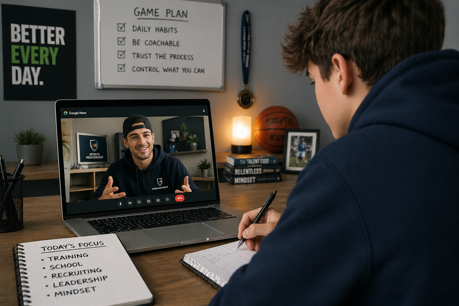 High school athlete receiving one-on-one mentorship