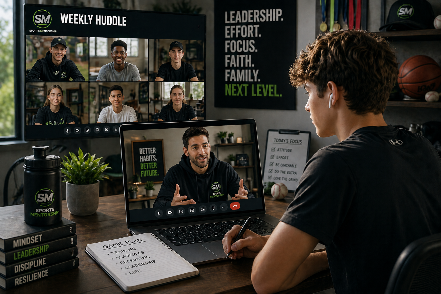 High school athlete in virtual mentorship session