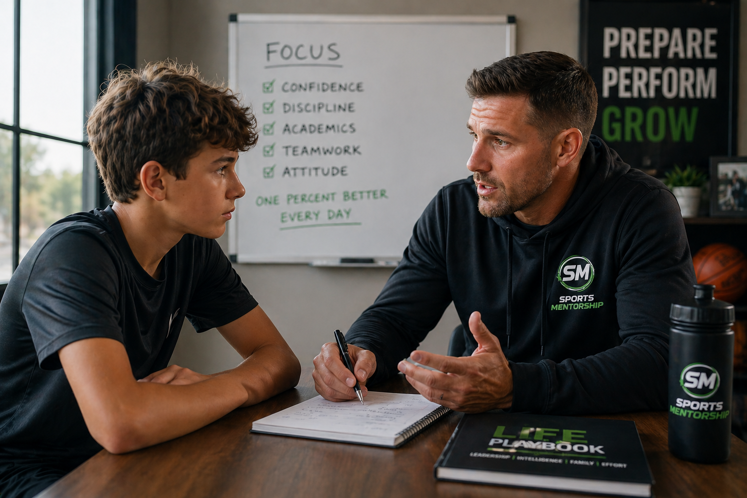 Middle school athlete receiving one-on-one mentorship