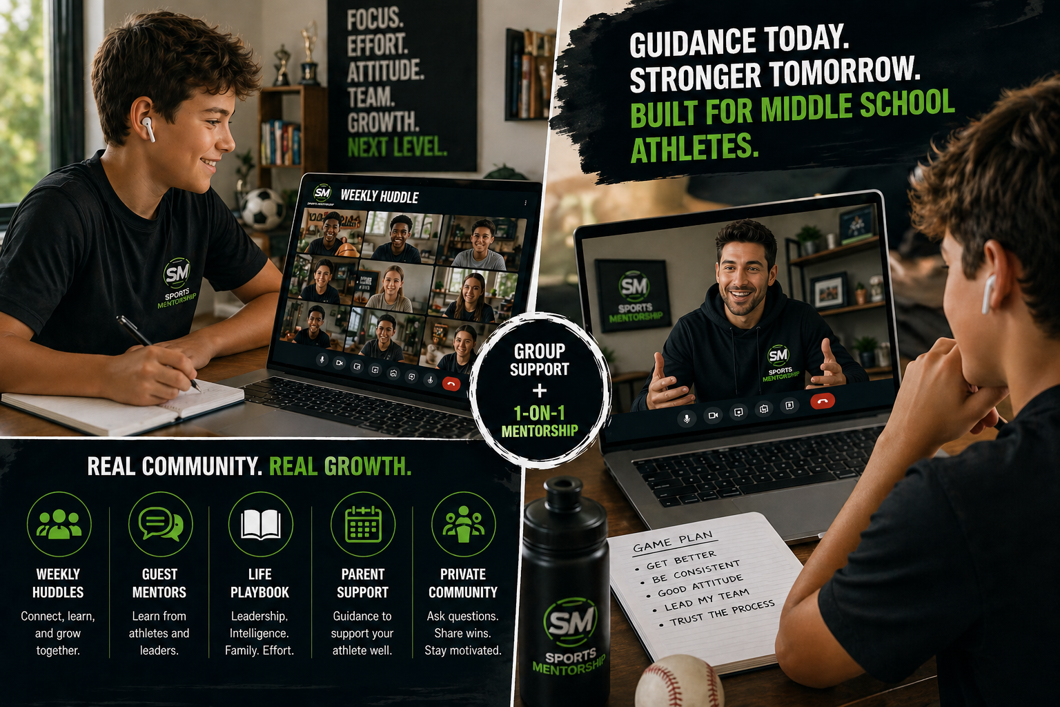 Middle school athlete in virtual mentorship session