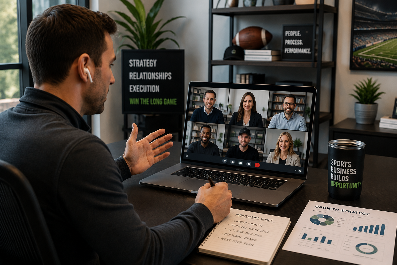 Sports business professional in virtual mentorship session