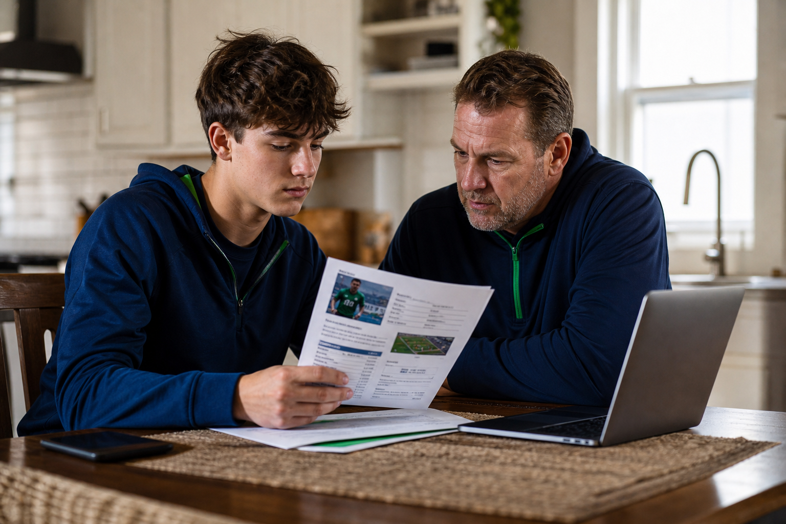 Parent and athlete reviewing a recruiting profile together