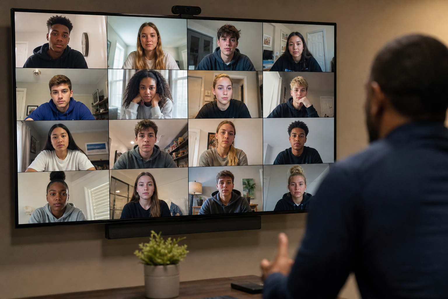 Athletes in a virtual group mentorship huddle